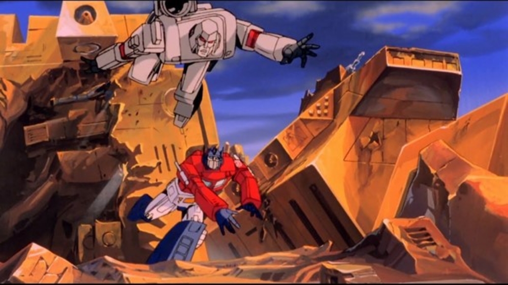 Optimus Prime and Megatron fight